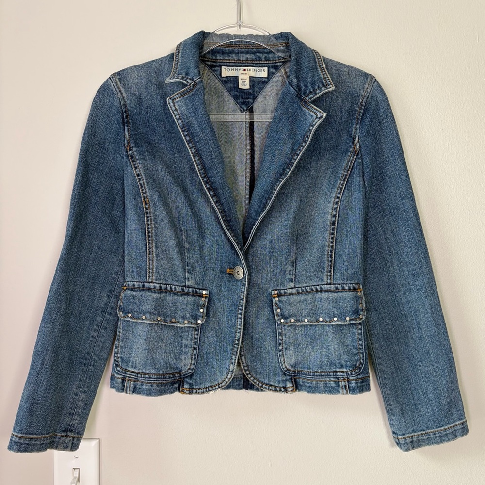 Tommy Hilfiger Y2K Studded Tailor Fit Blazer Style Jean Jacket